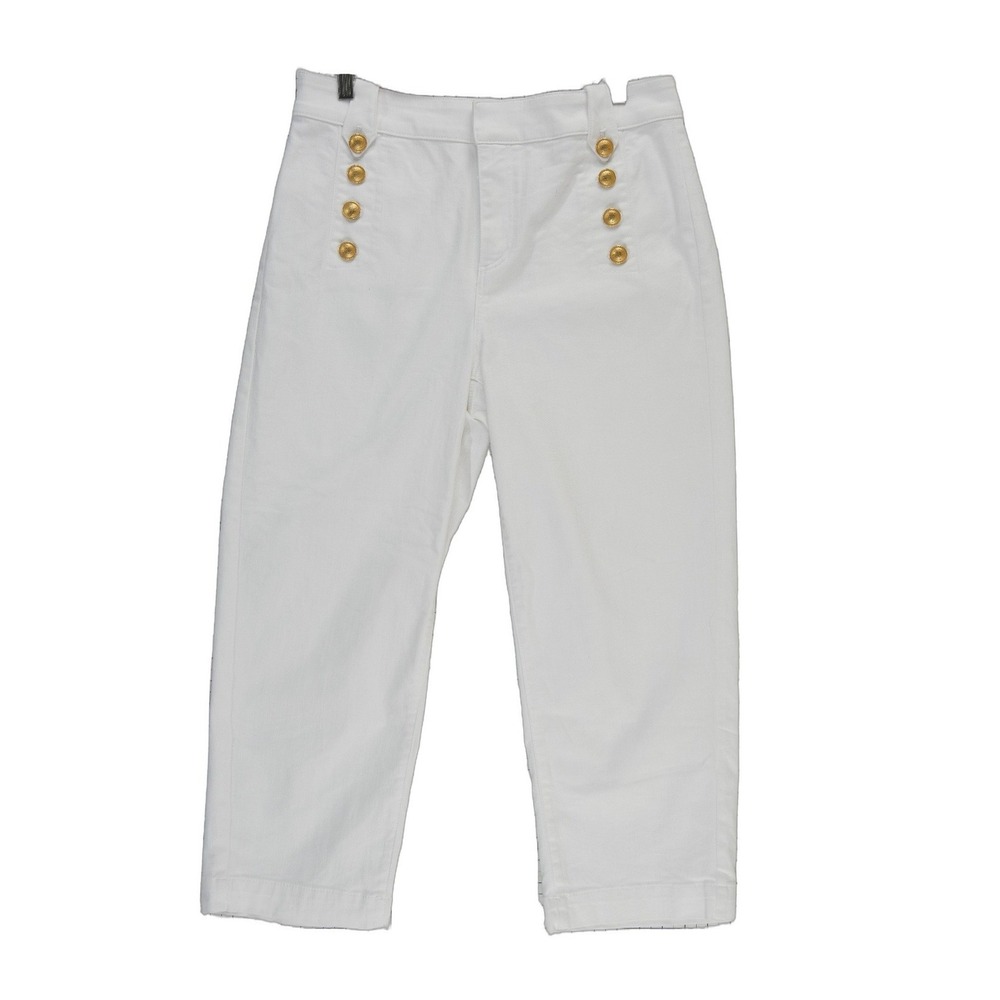 Talbots White Sailor Jeans Women's Size 12 Gold Button High Rise Cropped Classic